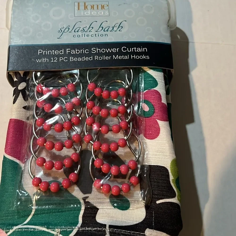 13PC Flower Fabric Shower Curtain Set with Hooks